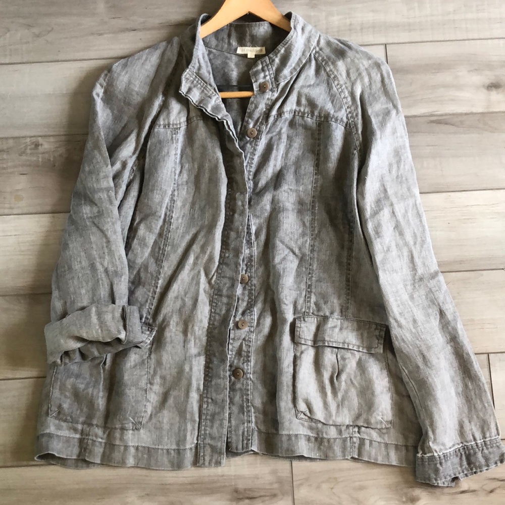 Eileen Fisher Light Gray Linen Button-Front Jacket